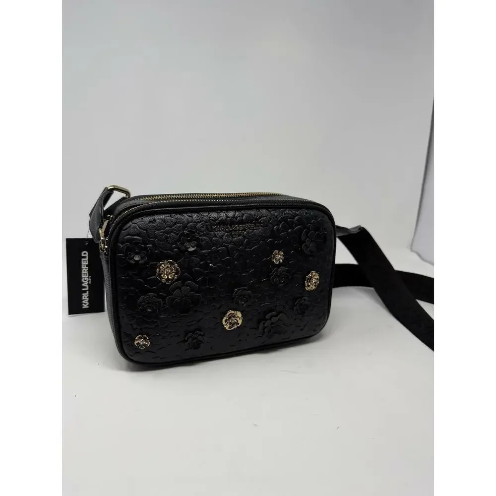 KARL LAGERFELD PARIS Crossbody Bag Floral Pins Black/Gold One Size